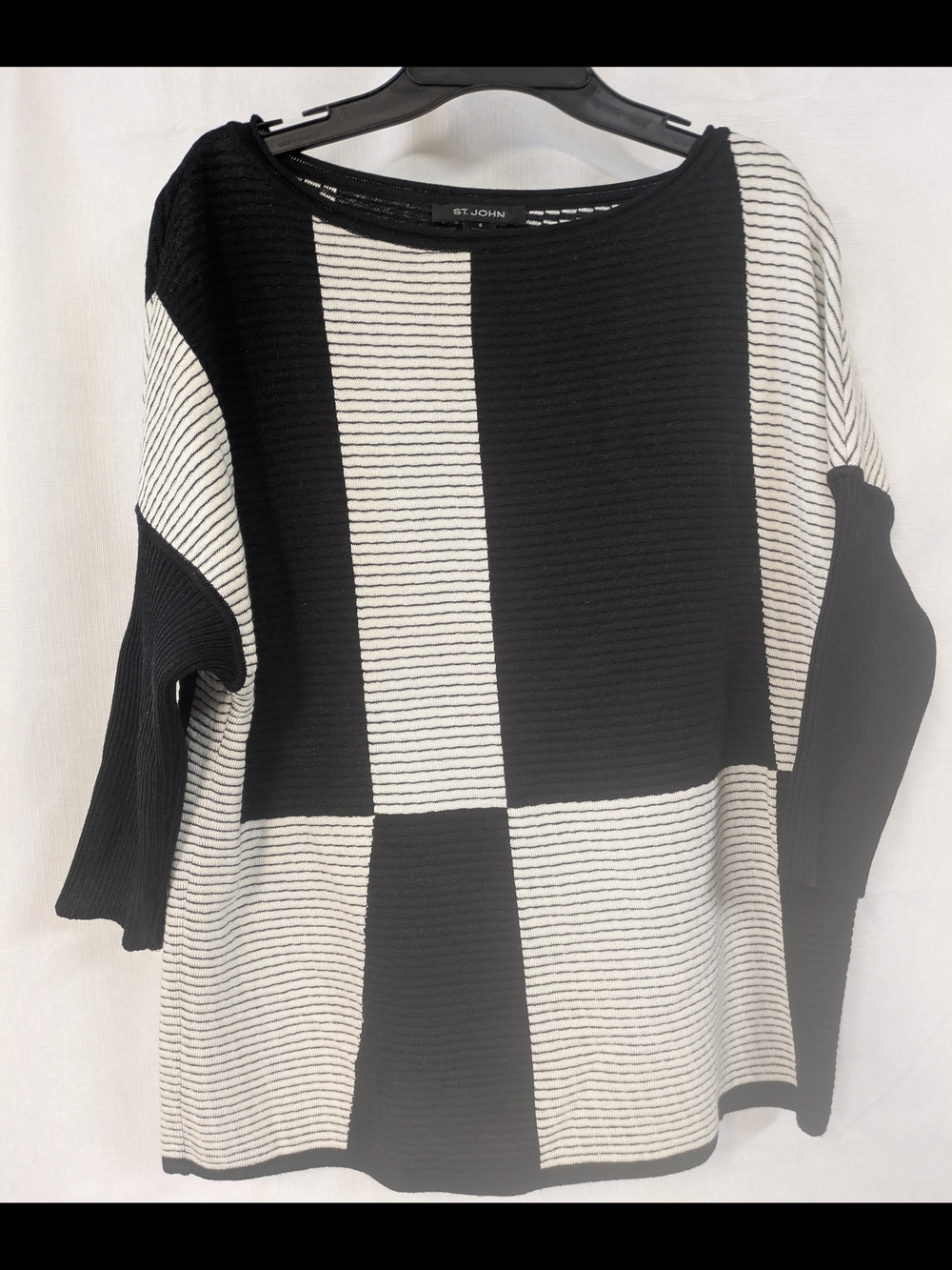 St. John Black and White Block Stripe Knit Sweater